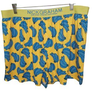 Nick Graham Men's Yellow W/Banana Print Boxers Size XL 40-42 Performance Stretch